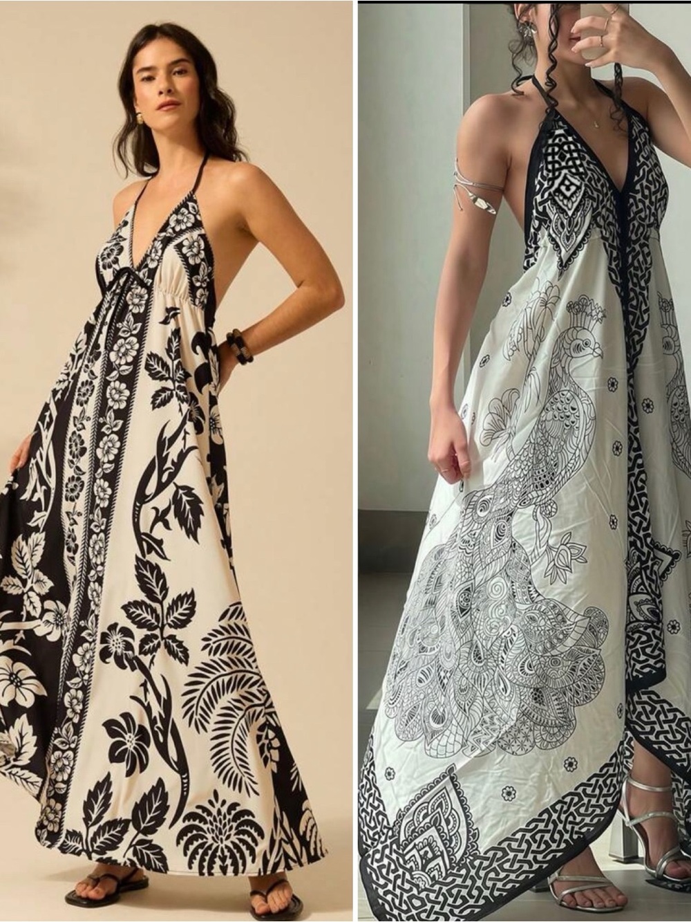 Bundle of 2: Silky scarf dresses  floral tribal peacock